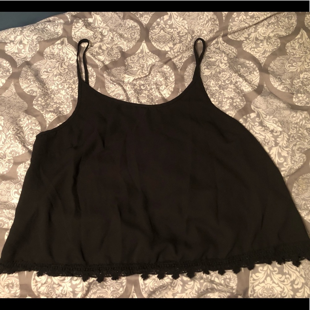 Black tanktop with floral trim